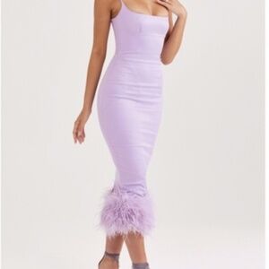 House of Cb Helena Dress (Lilac w/ Feathers)